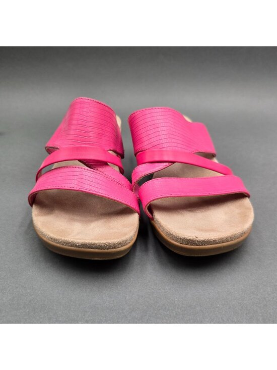 Kim Rogers Norma Wedge Slide Sandals Size 7.5 Pink Textured Strappy Boho Chic - Picture 3 of 9